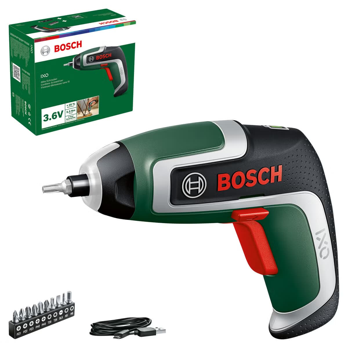 Clas Ohlson Bosch IXO 7 liten skruvdragare med 10 bits produktbild